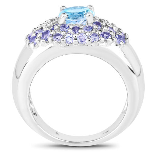2.78 Carat Genuine Blue Topaz and Tanzanite .925 Sterling Silver Ring