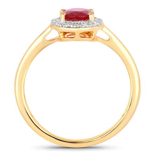 Anillo de oro amarillo de 14K con rubí auténtico de 1,06 quilates y diamantes blancos