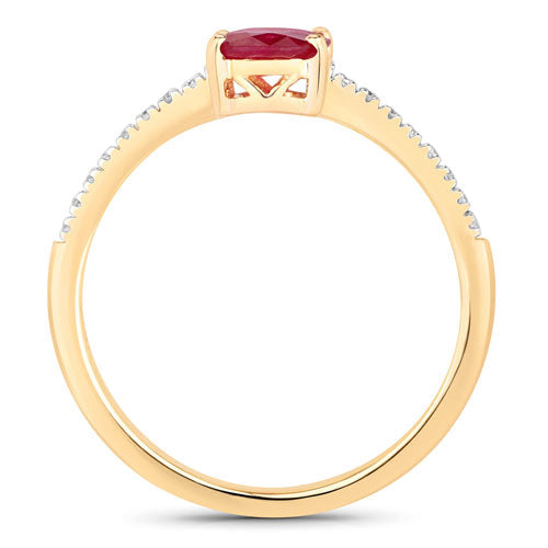 Anillo de oro amarillo de 14K con rubí genuino de 1,43 quilates y diamantes blancos