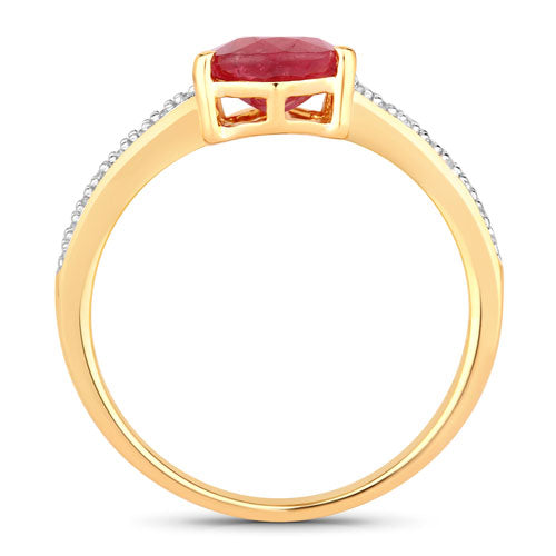 Anillo de oro amarillo de 14K con rubí auténtico de 1.56 quilates y diamantes blancos
