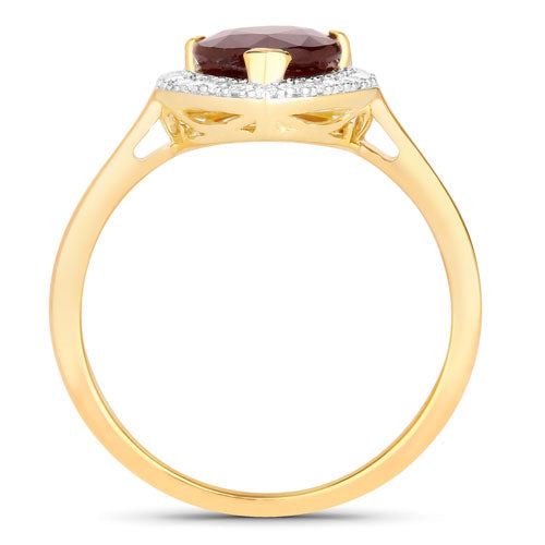 Anillo de oro amarillo de 14K con rubí auténtico de 2,19 quilates y diamantes blancos