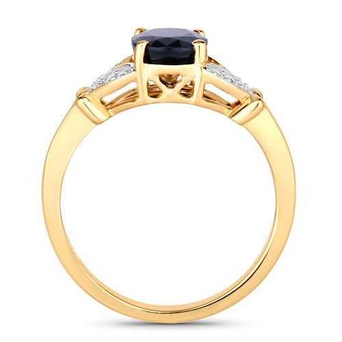 Anillo de oro amarillo de 14K con zafiro azul genuino de 1.62 quilates y diamantes blancos