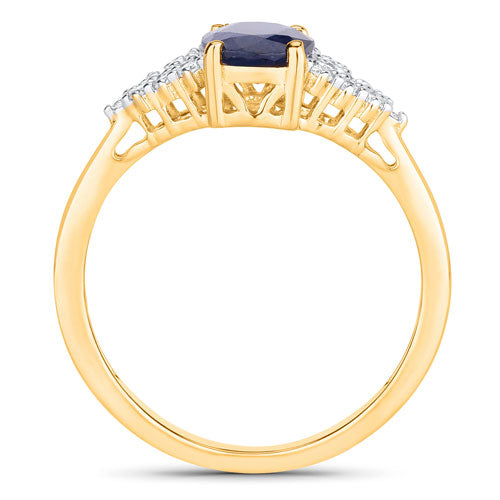 Anillo de oro amarillo de 14K con zafiro azul genuino de 1.73 quilates y diamantes blancos
