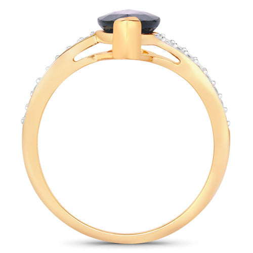 Anillo de Oro Amarillo de 14K con Zafiro Azul Genuino de 2.26 Quilates y Diamantes Blancos