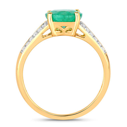 Anillo de oro amarillo de 14 quilates con esmeralda zambiana auténtica de 2,29 quilates y diamantes blancos