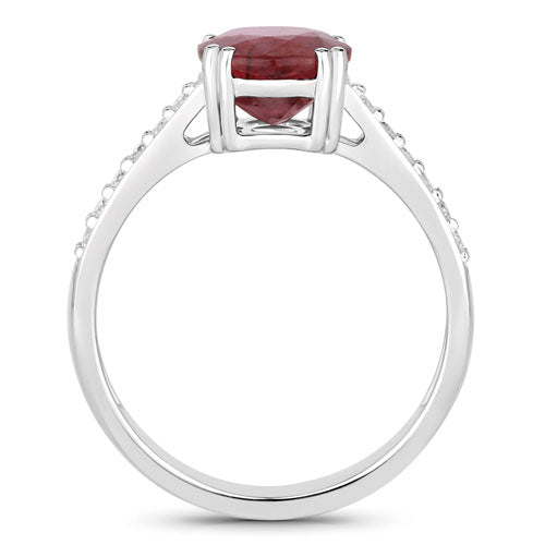 Anillo de oro blanco de 14K con rubí genuino de 2,20 quilates y diamantes blancos