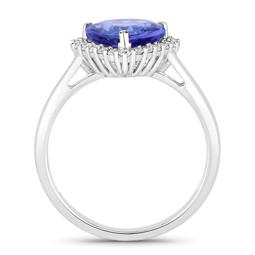 Anillo de tanzanita auténtica de 2.60 quilates y diamantes blancos en oro blanco de 14K