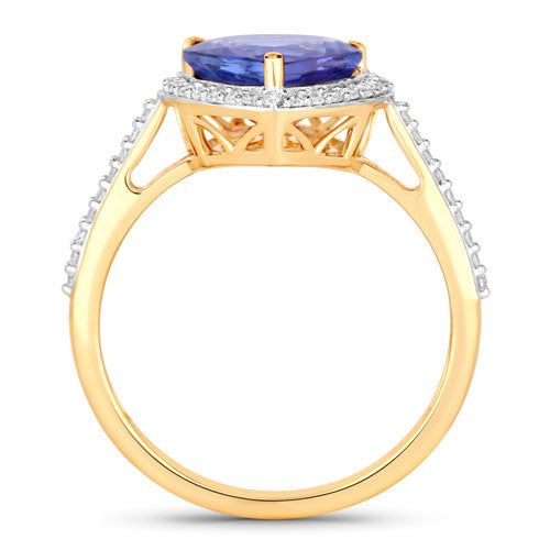 Anillo de oro amarillo de 14K con tanzanita genuina de 2.49 quilates y diamantes blancos