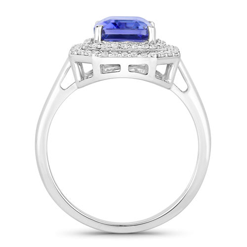 Anillo de oro blanco de 14K con tanzanita genuina de 3,32 quilates y diamantes blancos