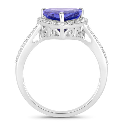 Anillo de oro blanco de 14K con tanzanita genuina de 2.57 quilates y diamantes blancos