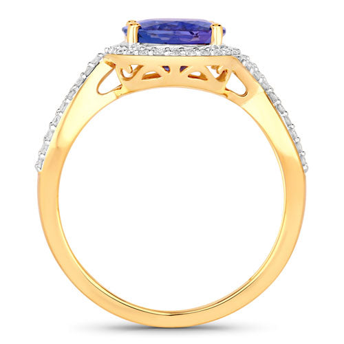 Anillo de oro amarillo de 14K con tanzanita genuina de 2.79 quilates y diamantes blancos
