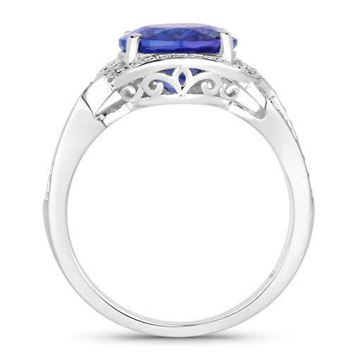 Anillo de oro blanco de 14K con tanzanita genuina de 4,19 quilates y diamantes blancos