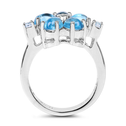 3.68 Carat Genuine Swiss Blue Topaz and White Topaz .925 Sterling Silver Ring