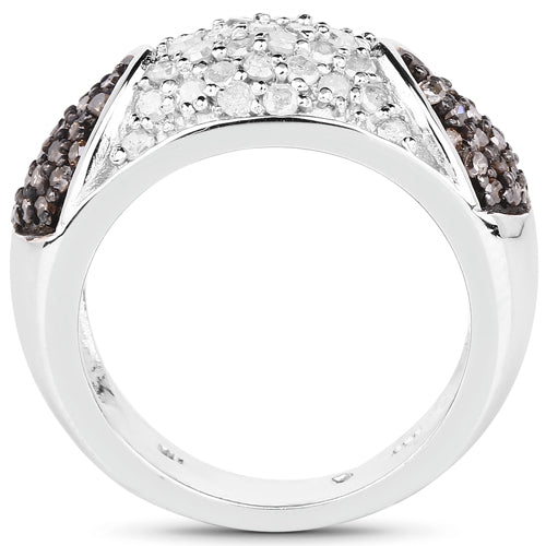 Anillo de Plata de ley .925 con Diamante Champán Genuino de 0,94 Quilates y Diamantes Blancos