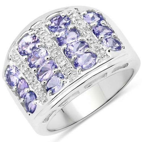 Anillo de plata de ley .925 con tanzanita genuina de 2.42 quilates y topacio blanco