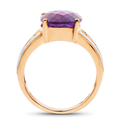 14K Rose Gold Plated 7.57 Carat Genuine Amethyst .925 Sterling Silver Ring