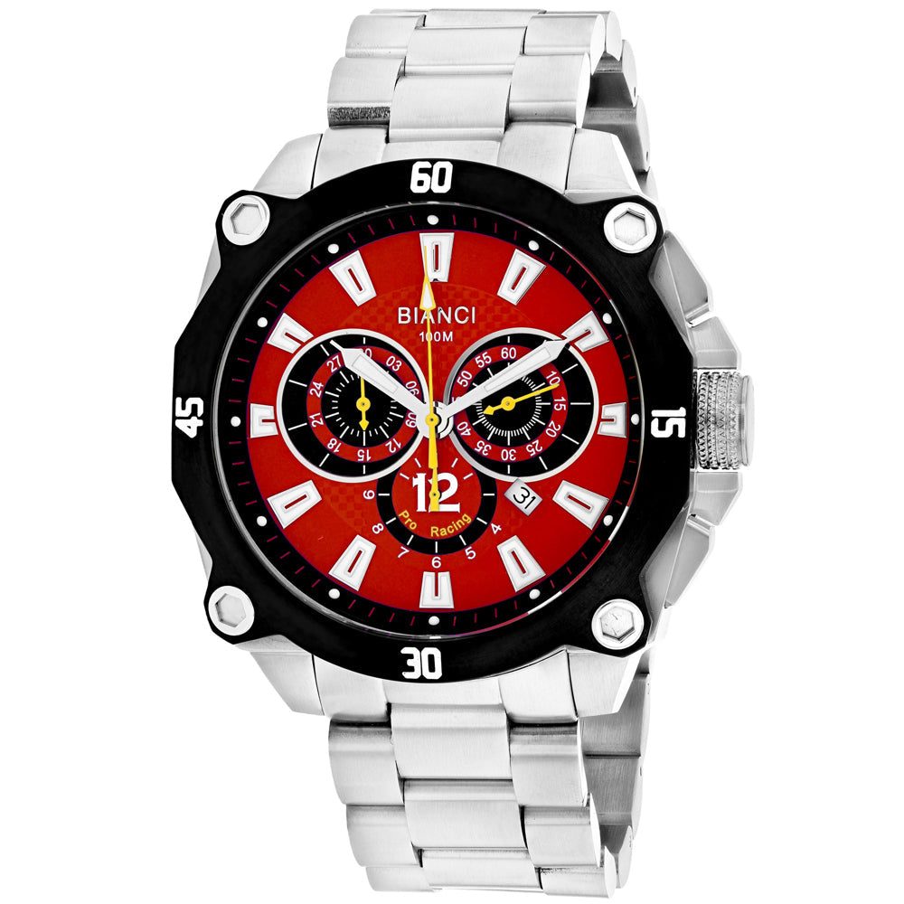 Roberto Bianci Men's Enzo Watch 49mm Red Dial Silver Bracelet