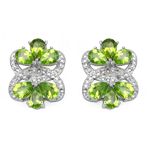8.77 Carat Genuine Peridot & White Topaz .925 Sterling Silver Earrings
