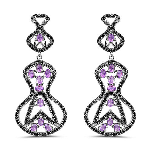 5.30 Carat Genuine Amethyst and Black Spinel .925 Sterling Silver Earrings
