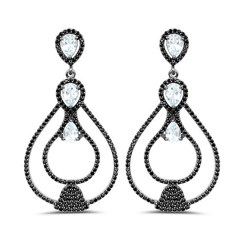 Pendientes de topacio azul genuino y espinela negra de 8,81 quilates en plata de ley 925