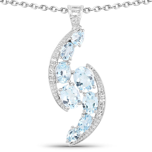 Colgante de plata de ley .925 con topacio azul genuino y topacio blanco de 7,27 quilates