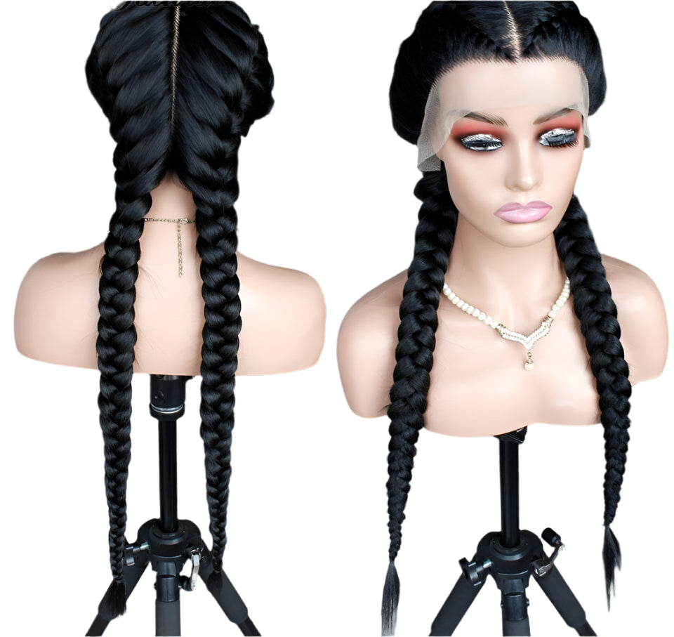 26" Black & Honey Blonde Box Braided Wig | Heat Resistant Synthetic Wig | Cosplay & Daily Wear | Machine Made Luxegan