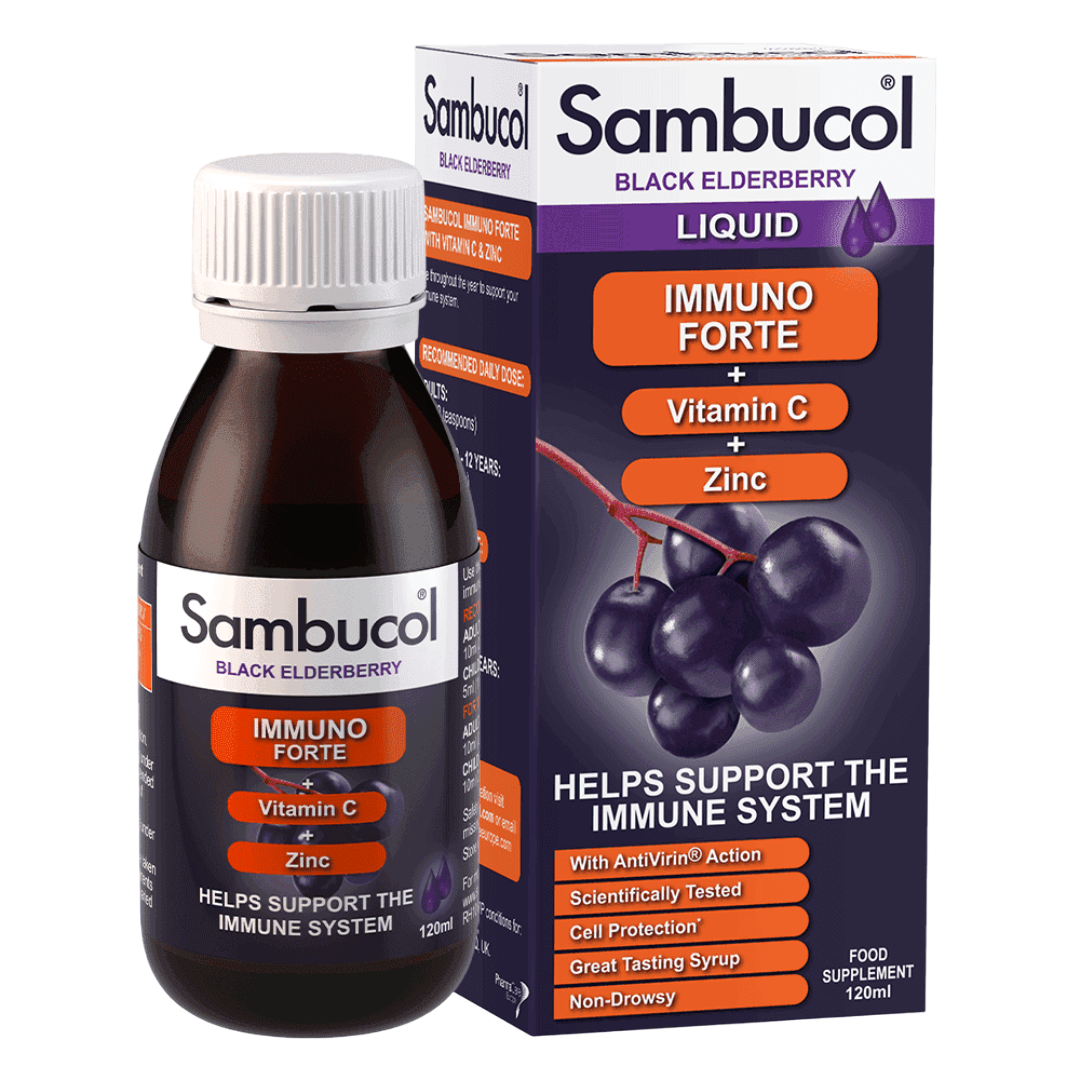 Sambucol, Immuno Forte, Black Eldeberry, Vitamin C & Zinc, Support The Immune System, Syrup, 120 ml