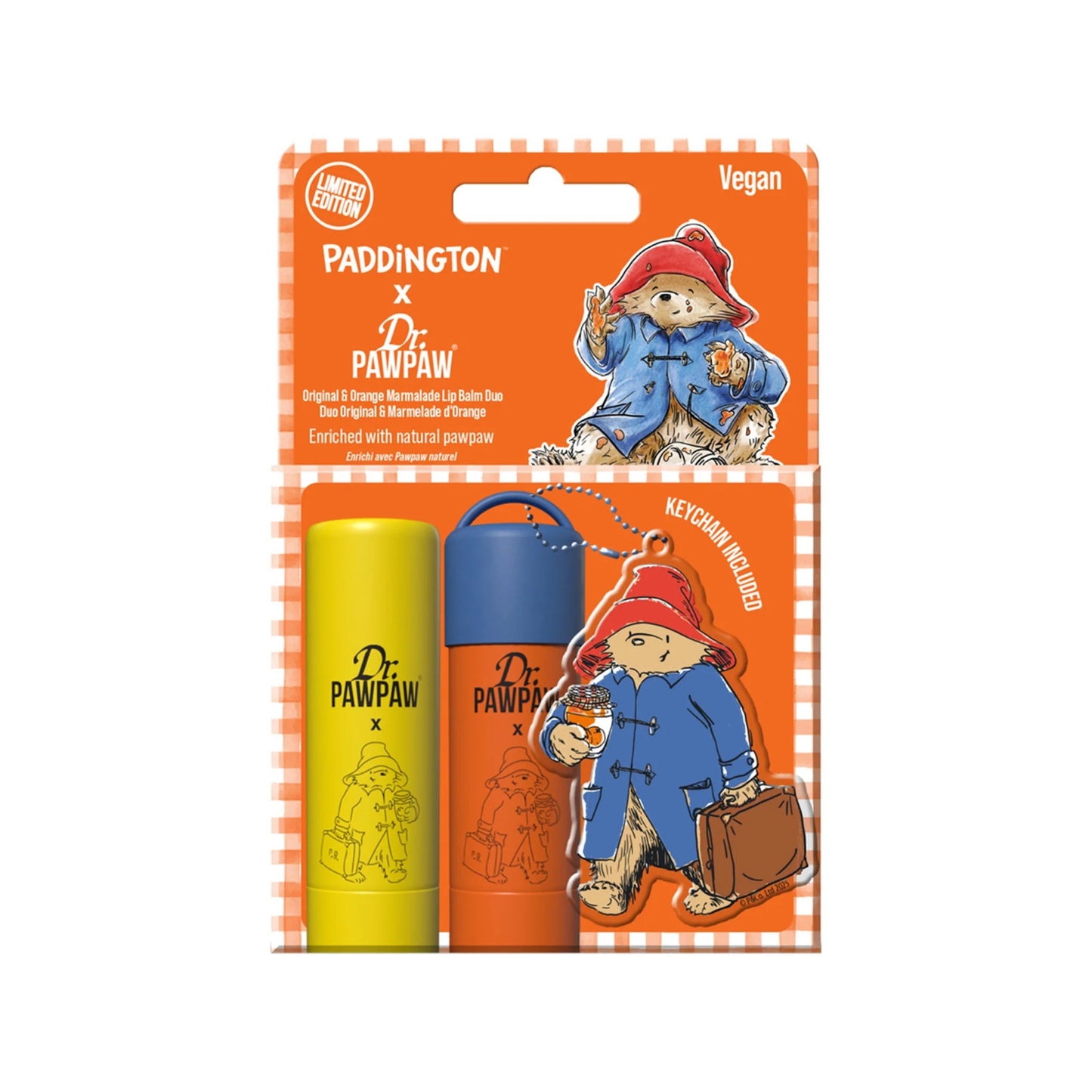 Set Dr. PawPaw: Paddington Bear Original Balm, Vegan, Lip Balm, 4 g + Paddington Orange Marmalade, Hydrating, Lip Balm, 4 g + Paddington Bear, None, Keyrings & Keychains None