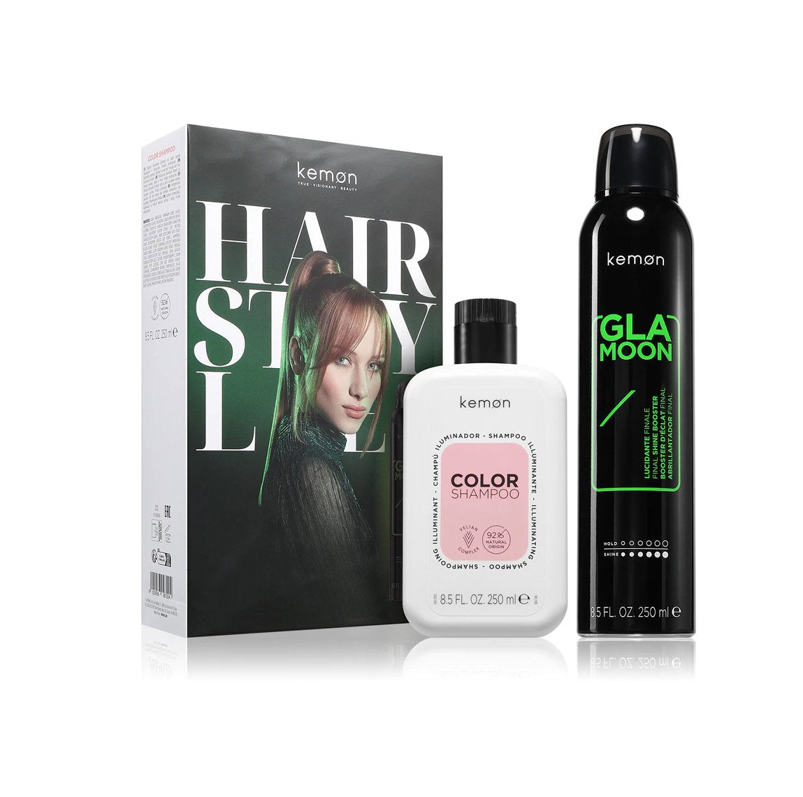 Set Kemon: Styling Glamoon Shine, Hair Spray, Shine, 250 ml + Color, Hair Treatment Shampoo, Shine, For Coloured Hair, 250 ml