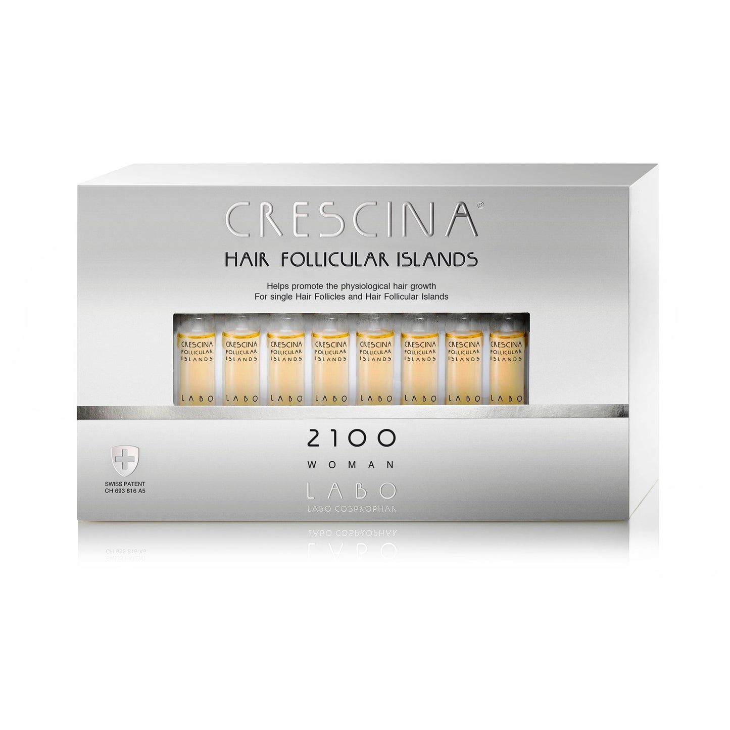 Set, Labo Cosprophar Suisse, Crescina Follicular Islands 2100, For Growth Stimulation, Ampoules Treatment Serum, For Scalp, For Women, 20 pcs