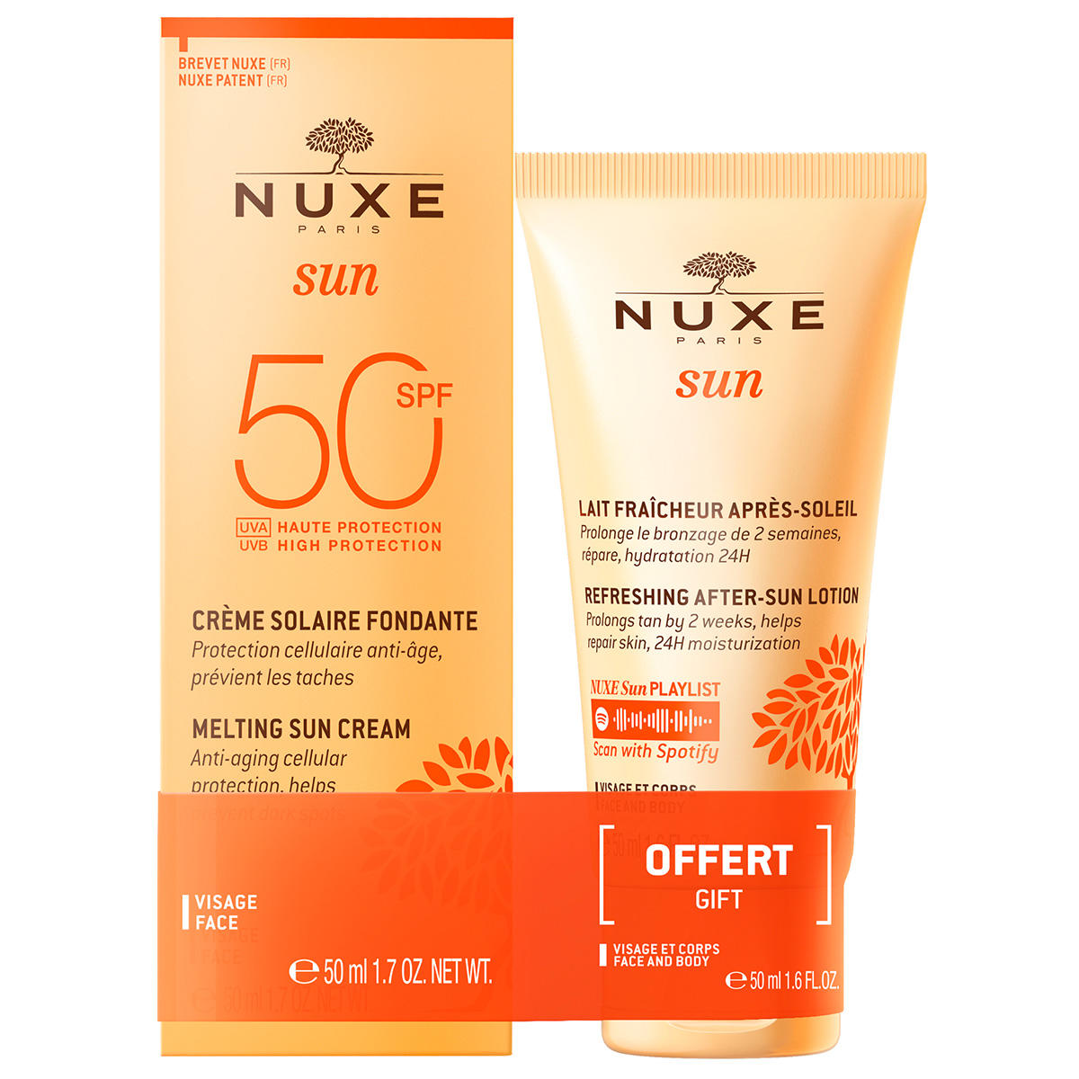 Set Nuxe: Sun, UV Protection, Sunscreen Cream, For Face, SPF 50, 50 ml + Sun, Sun Protection, After-Sun