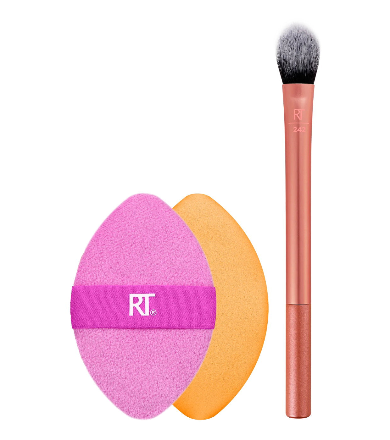 Set Real Techniques: Miracle, Makeup Sponge, Pink + Miracle, Makeup Sponge, Orange + Real Techniques, Eyeshadow Brush, 242