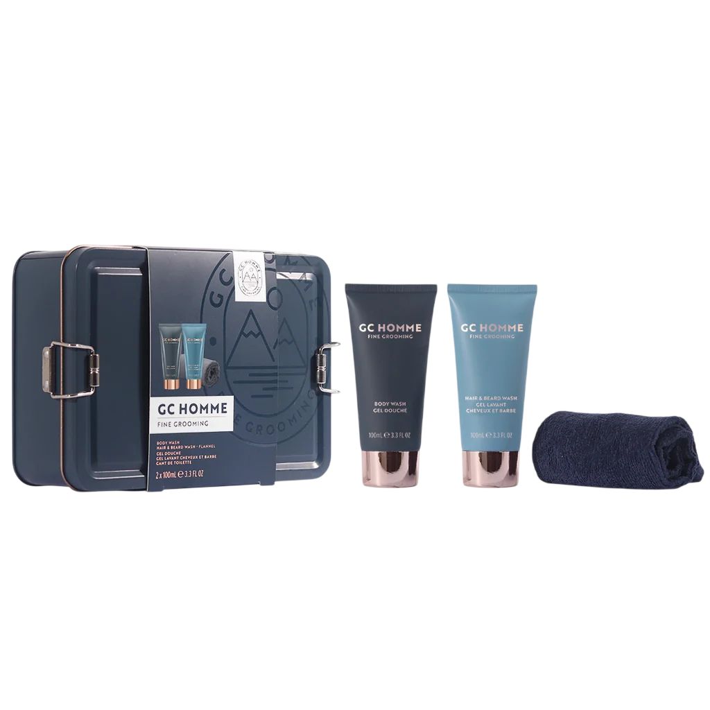 Set The Luxury Bathing Company: GC Homme, Citrus & Aromatic, Shower Gel & Shampoo 2-In-1, 100 ml + GC Homme, Cleansing & Refreshing, Shower Gel, For All Skin Types, 100 ml + GC Homme, Salon Textile Towel, Dark Blue