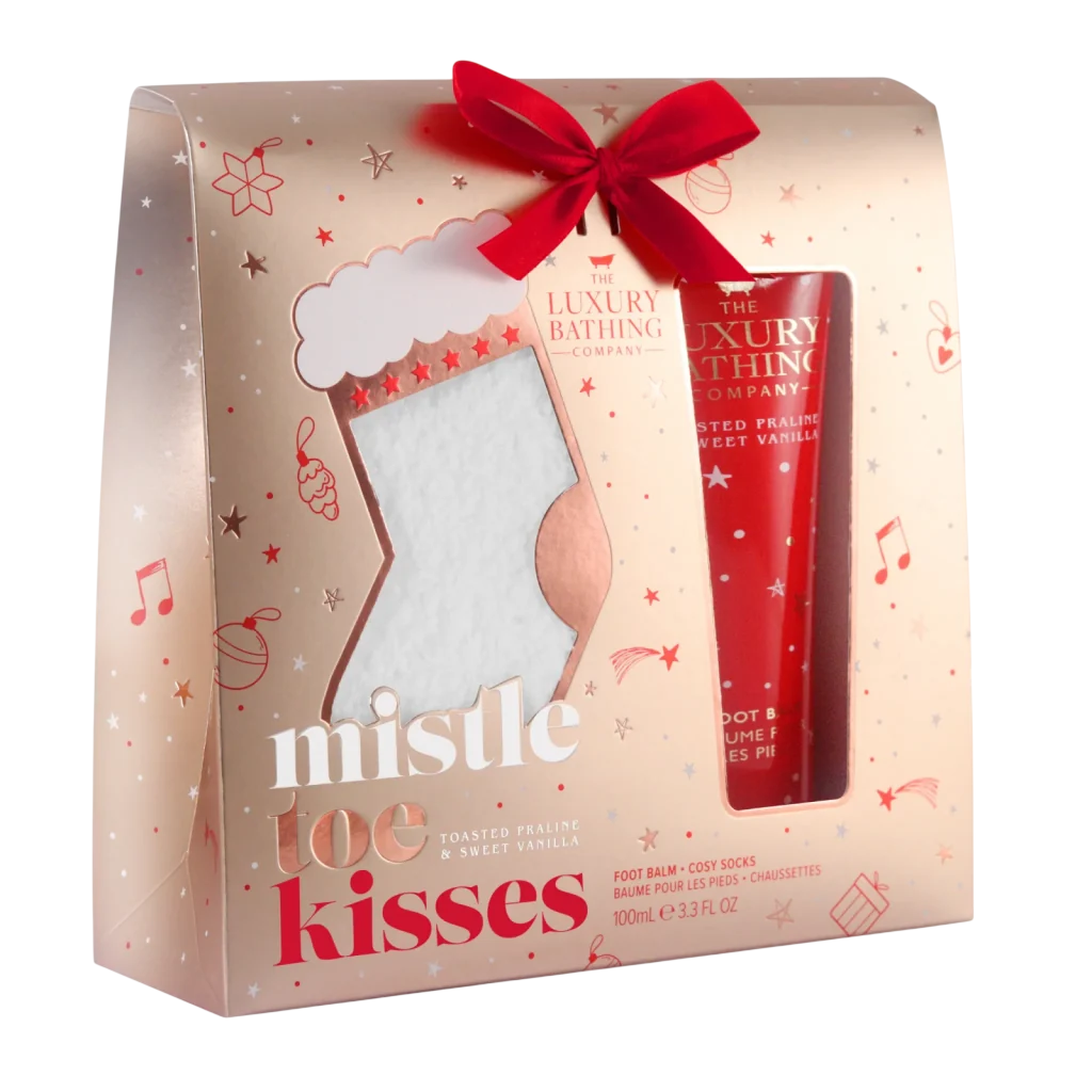 Set The Luxury Bathing Company: Toasted Praline & Sweet Vanilla, Hydrating & Nourishing, Foot Balm, 100 ml + Luxury, Textile Socks, White, For Women