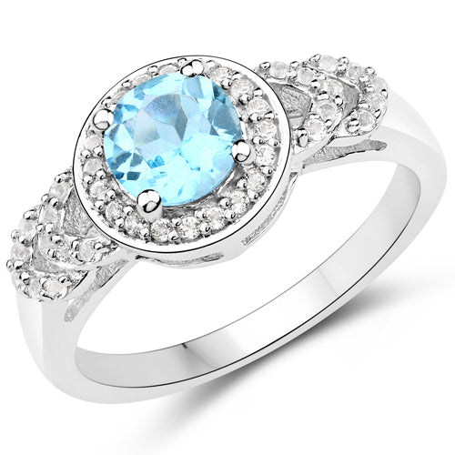 Juego de joyas de plata de ley .925 con topacio azul genuino y topacio blanco de 3,24 quilates