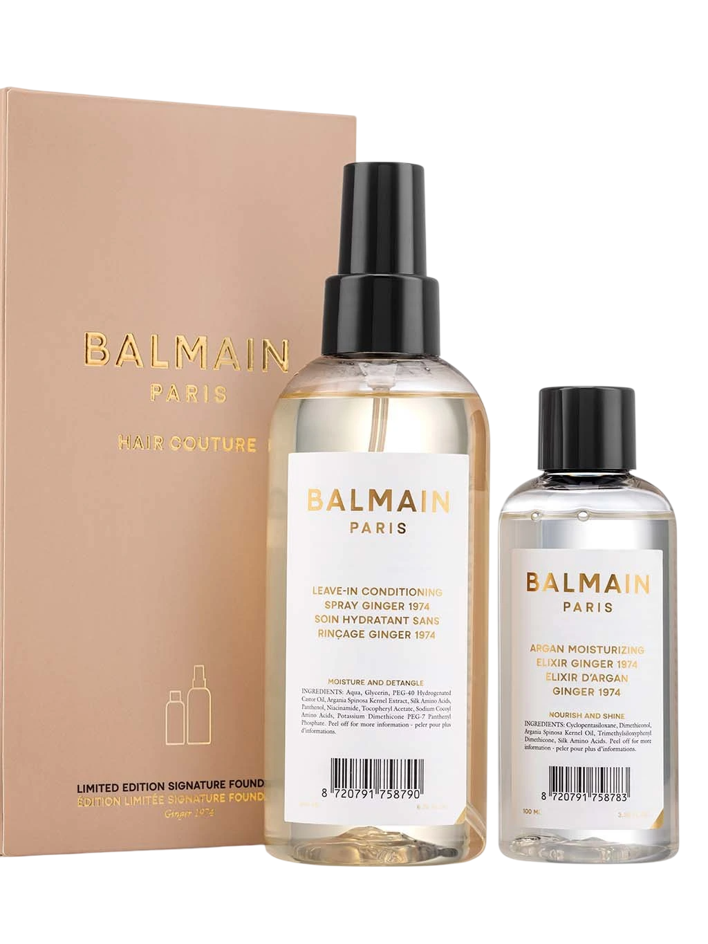 Signature Foundation Ginger Set Balmain Professionnel: Argan Moisturising Elixir, Hair Oil, For Nourishing, 100 ml + Balmain Professionnel, Argan Oil, Hair Leave-In Conditioner, For Hydrate/Detangle & Shine, 200 ml