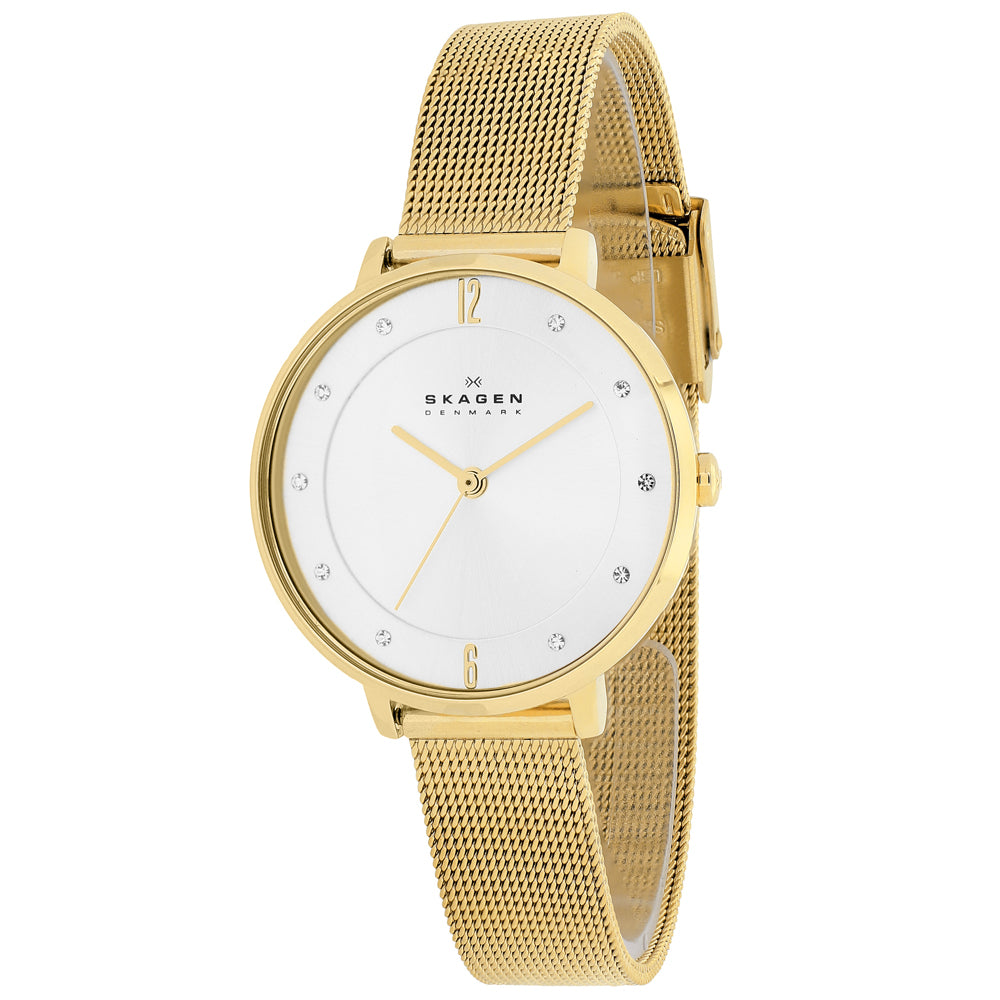 Skagen Women's Anita Watch 30mm Silver Dial Gold tone Bracelet