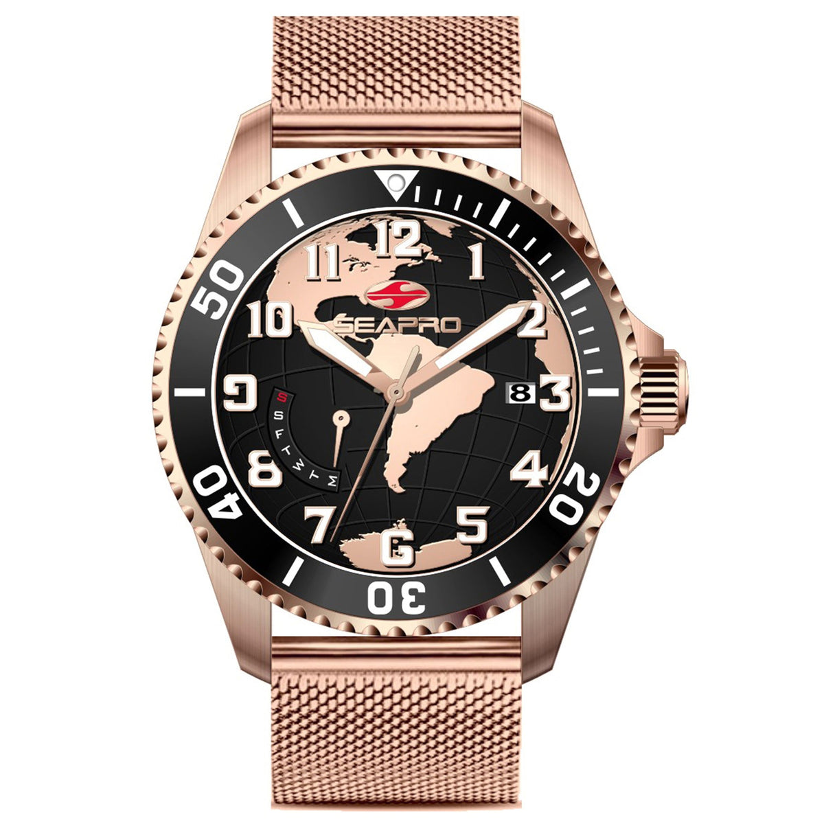 Seapro Men's Voyager Watch 42mm Black Dial Rose gold Bracelet