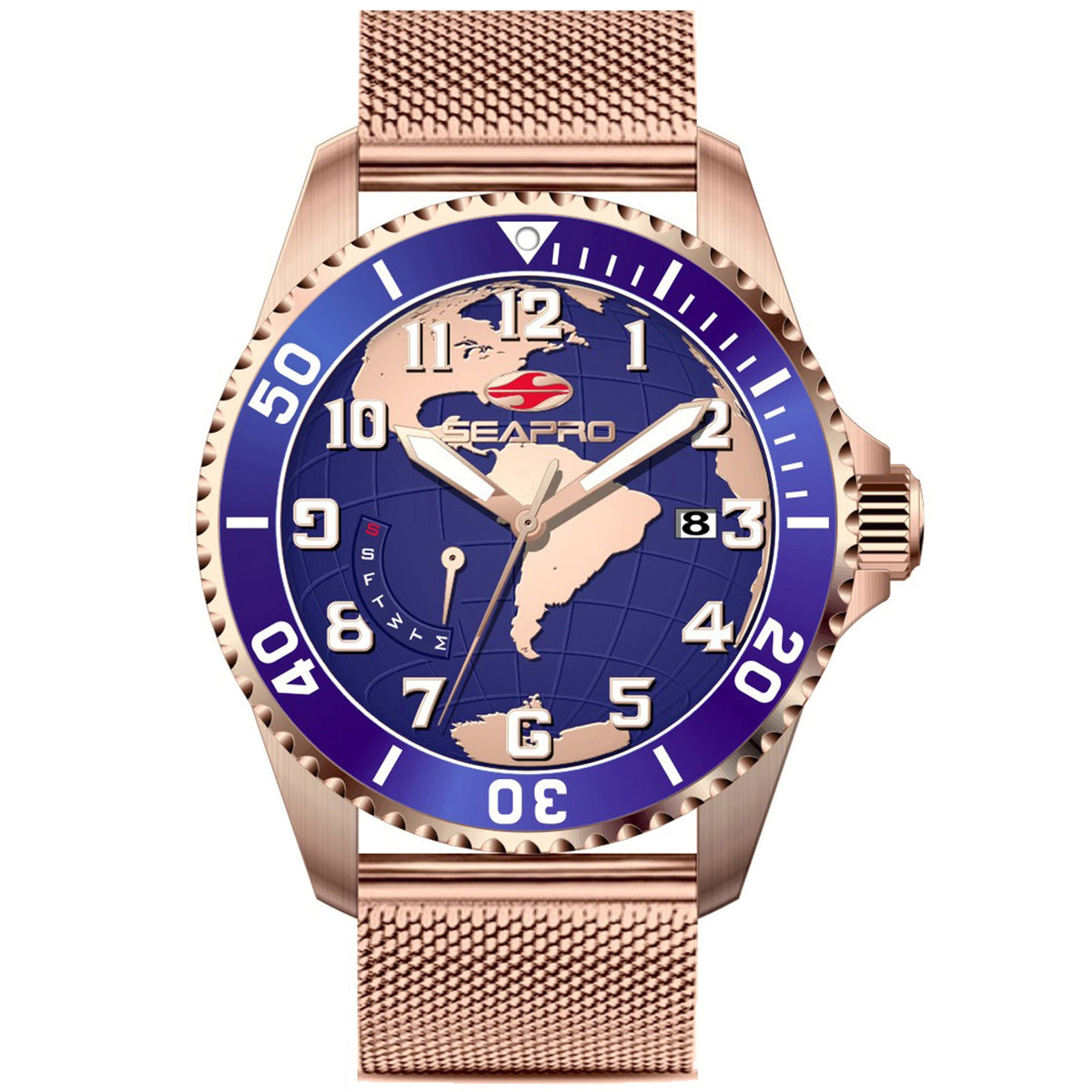Seapro Men's Voyager Watch 42mm Blue Dial Rose gold Bracelet