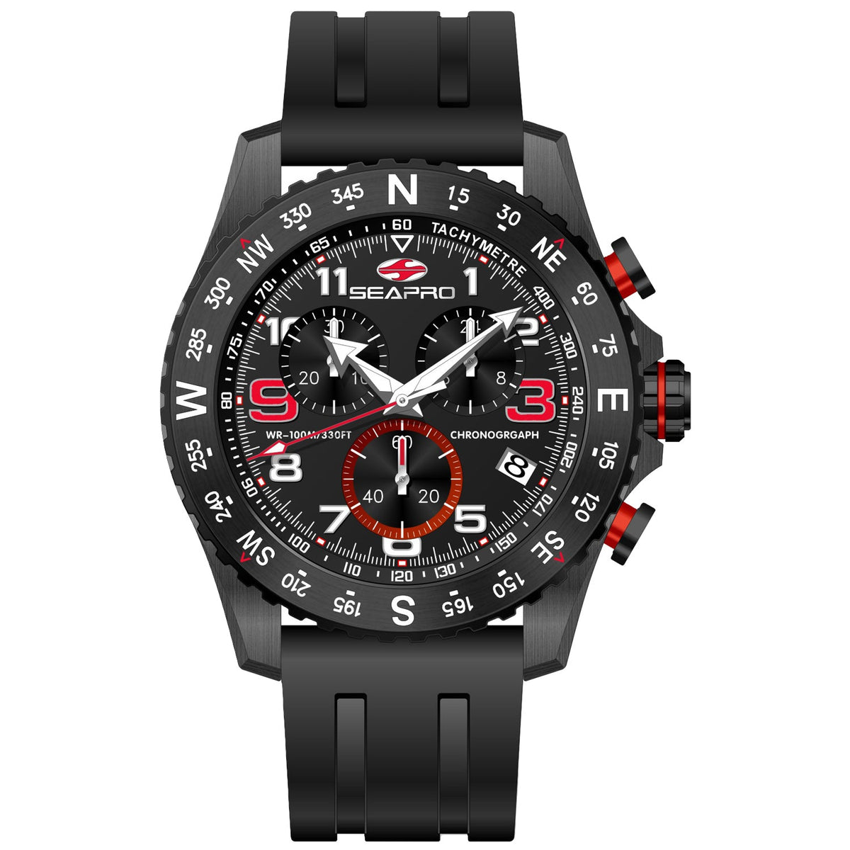 Seapro Men's Gallantry Watch 44mm Black Dial Rubber Strap