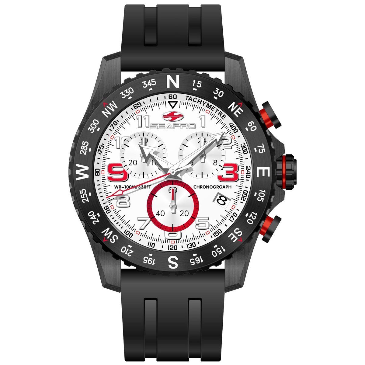 Seapro Men's Gallantry Watch 44mm White Dial Black Rubber Strap