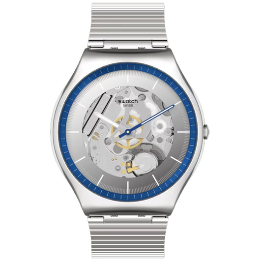 Swatch Skin para hombre, Monthly Drops, esfera azul