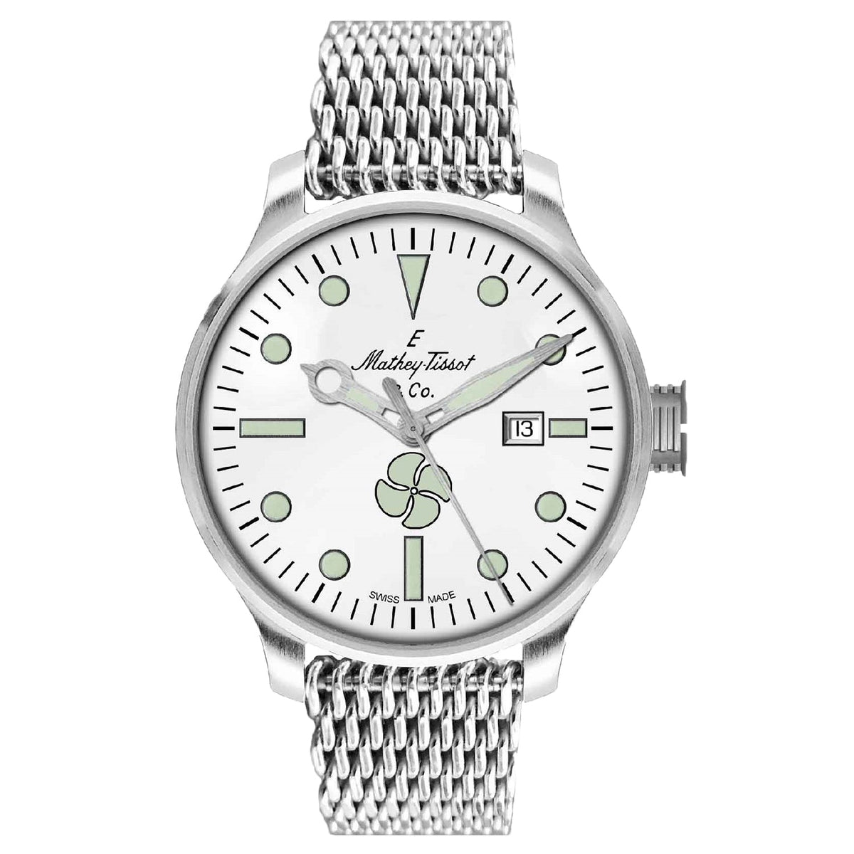 Mathey Tissot Men's Elica Watch 43mm White Dial Silver Bracelet