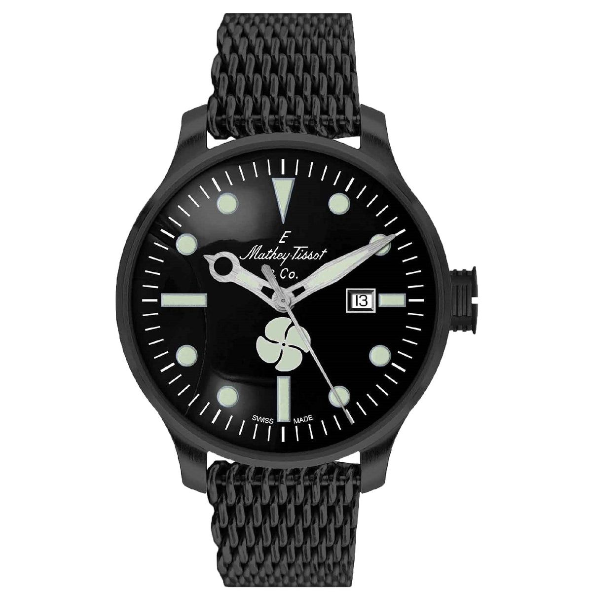 Mathey Tissot Men's Elica Watch 43mm Black Dial Bracelet (Ref. U121NN)