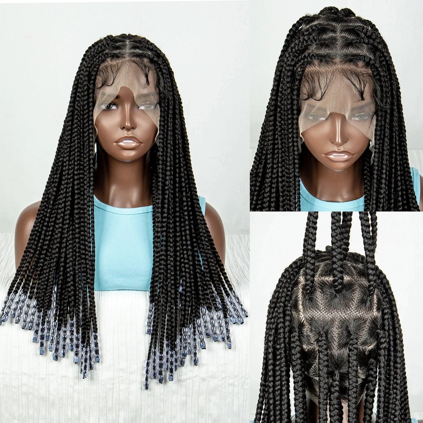 #350 Knotless Box Braids Wig | Dark Ombre | Lace Frontal | Short Straight Braids | Black Women Luxegan