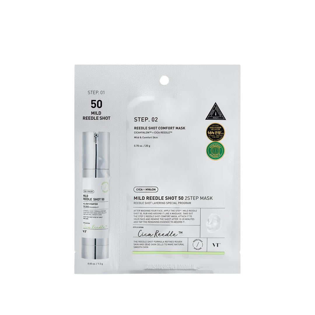 VT Cosmetics, Reedle Shot 50 2 Step Mild, Strengthening, Sheet Mask, For Face, 21.5 g
