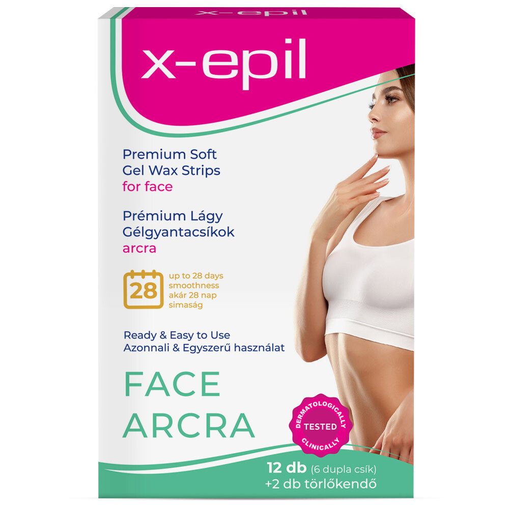 X-Epil, Premium Soft, Silky Finish, Hair Removal Wax Strips, For Face, 12 pcs