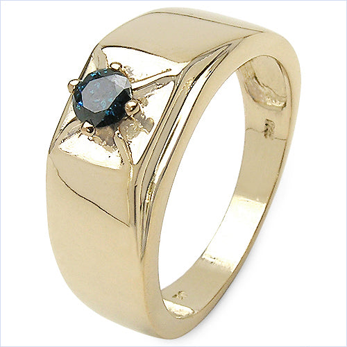 Anillo de plata de ley .925 con baño de oro amarillo de 14 quilates y diamante azul auténtico de 0,25 quilates