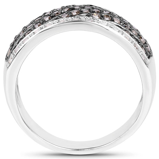 Anillo de plata de ley .925 con diamante de champaña genuino de 0.87 quilates y diamantes blancos