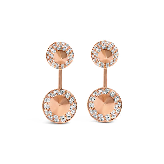 Pendiente de botón tipo chaqueta de cono doble de oro rosa de 14K con diamantes de 1.00 Cttw (color G-H, claridad SI1-SI2)